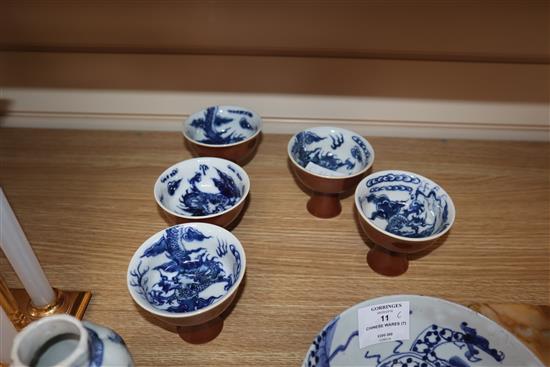 Seven pieces of Chinese porcelain including stem cups, bowl and vase